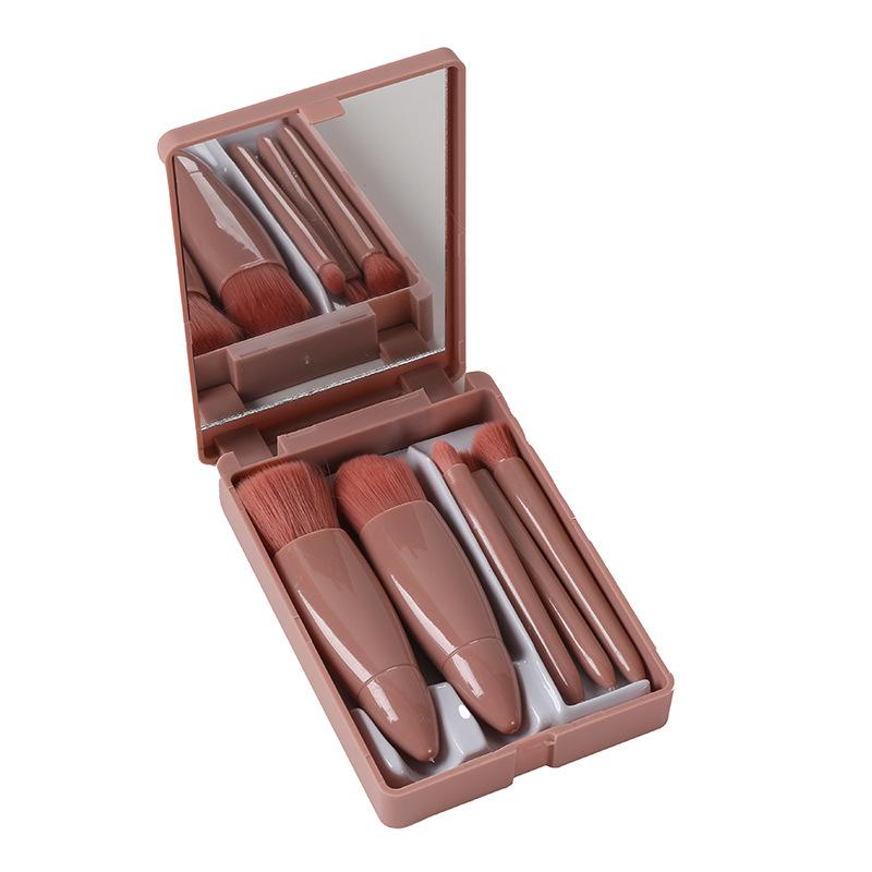 

Компактний набір з 5 дорожніх пензлів з дзеркалом: Пудра, Тональна основа, Кисті для тіней та Інструменти для макіяжу