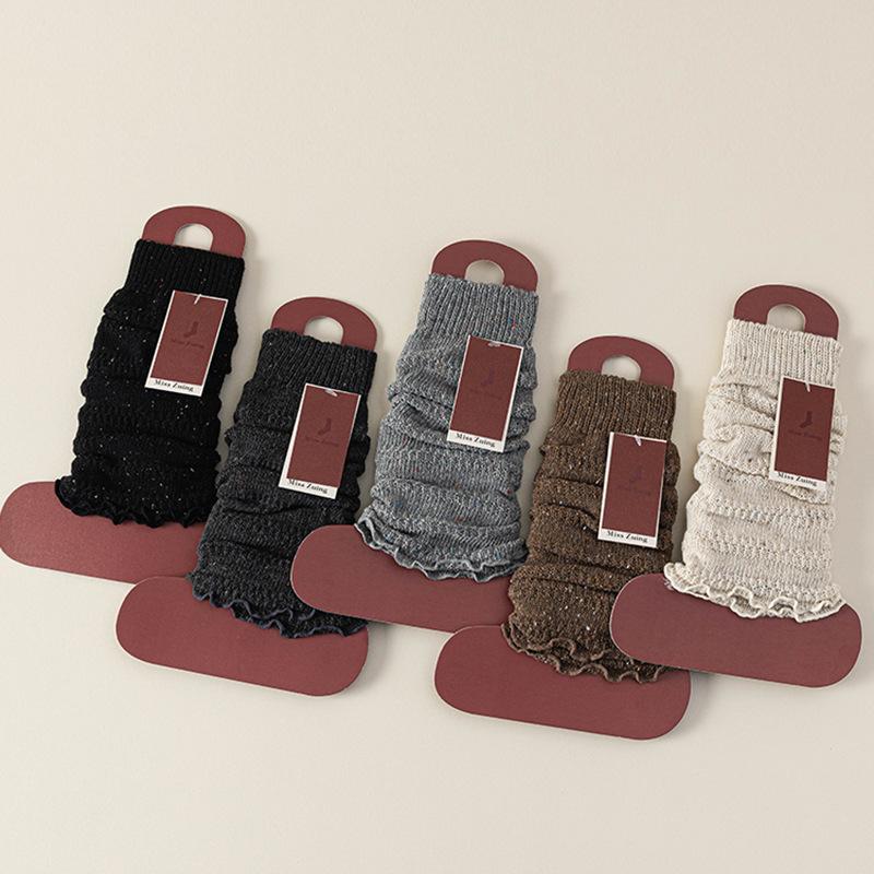 Wool Dot Yarn Calf Pile Sock Cover, Double Needle Thick Needle, Spring And Autumn Fungus Edge Leg Cover, Y2K Black Foot Cover