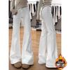 White Velvet Micro-Flare Jeans for Women - Autumn/Winter 2025 High-Waisted, Slimming, Wide-Leg, Bell Bottom, Floor-Length Pants