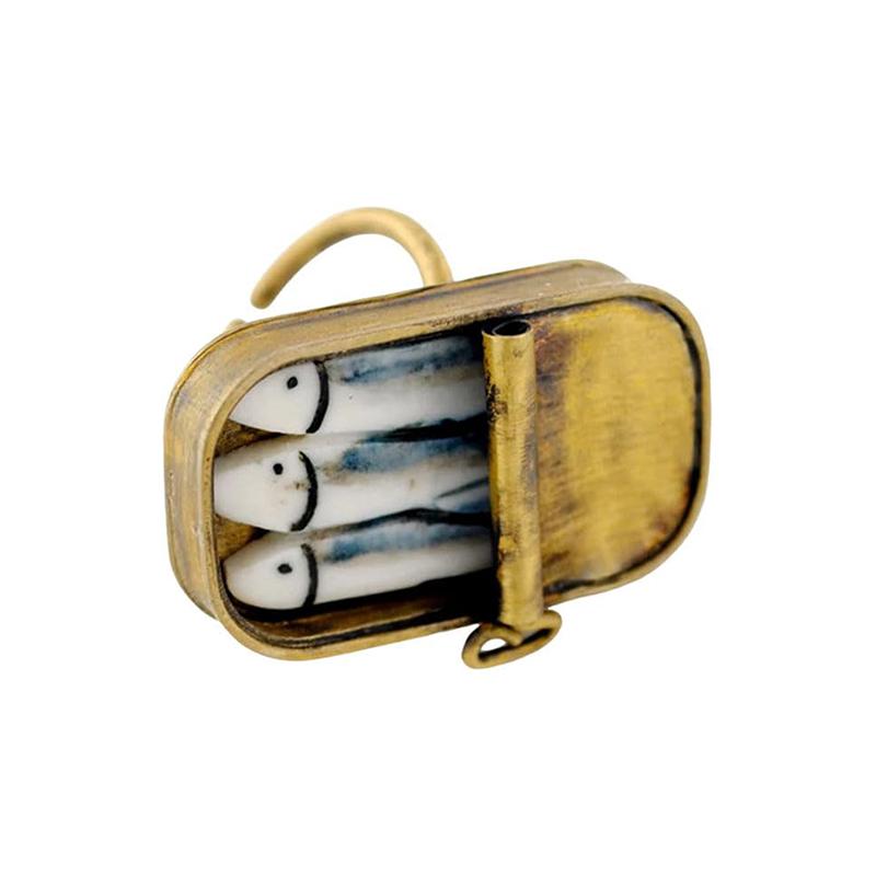 Canned Sardines Adjustable Ring/Necklace Fun Ring Alloy Of Sardines Ring Gift Quirky Ring Necklace Ornament,Tin Of Sardines
