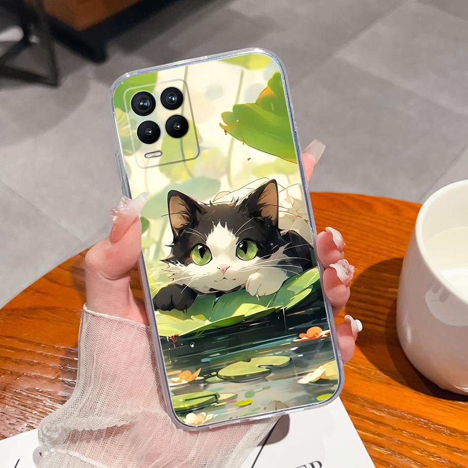 For Realme 8 Pro Case Lovely Cat Soft Transparent Phone Back Cover For Realme8 4G 5G Shockproof Comfortable TPU Silicone Bumper