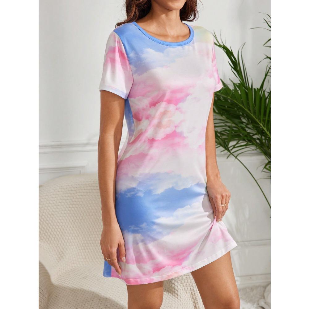 

Женская ночная рубашка с принтом «тай-дай» с круглым вырезом и коротким рукавом, милая мягкая летняя ночная рубашка, женская пижама, домашняя одежда 6XL