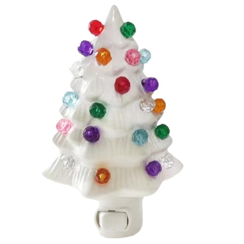 Ceramic Christmas Tree Night Light Plug In Nightlight with Multicolors Bulbs US Plug