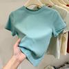 Summer Solid Color Spice Girl White Short-sleeved T-shirt Women's Korean Version Versatile Slim-fitting and Thin Round Neck Tight Bottoming Shirt