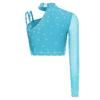 Womens Latin Dance Crop Top Single Long Sleeve Asymmetrical Shoulder Sparkly Rhinestone Top Belly Dancewear