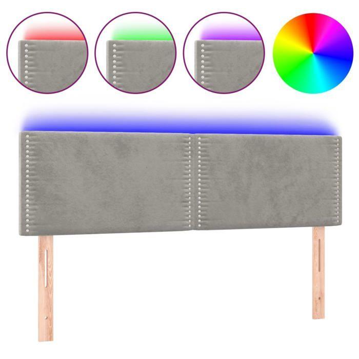 VidaXL Tête de Lit à LED Meuble de Chambre à Coucher Accessoire de Lit Double Tête de Cadre de Lit Intérieur Gris Clair 3121520