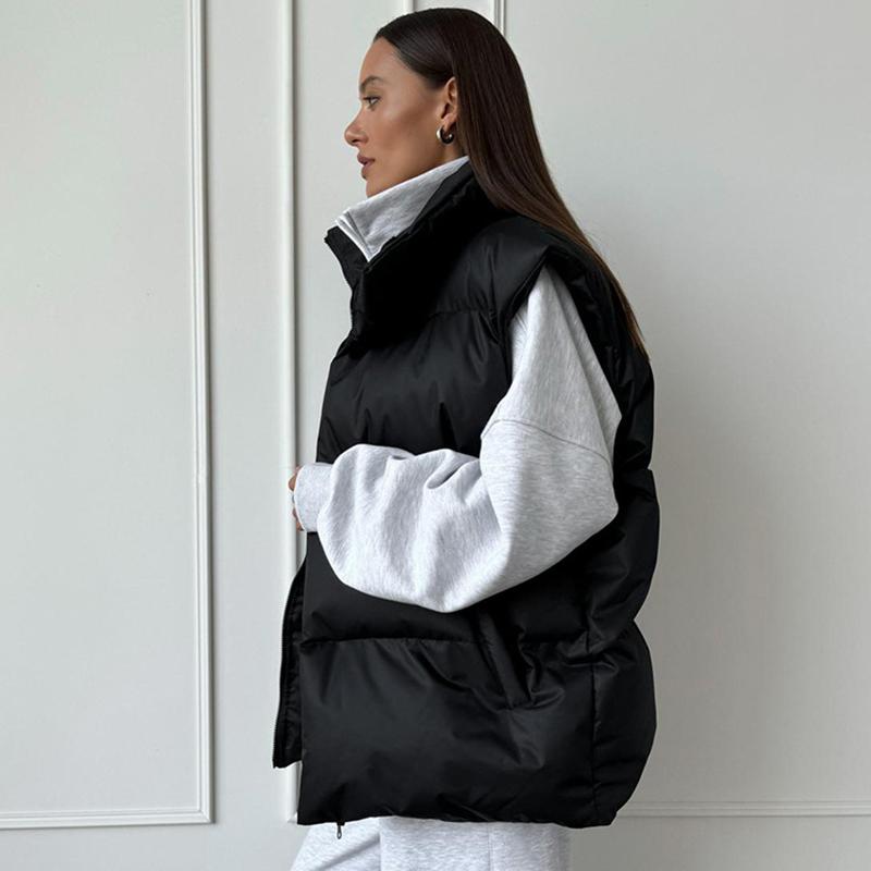 Damen Winter Warmer Gepolsterter Mantel Uni Ärmellos Locker Übergangsjacke Für Damen 2024 Herbst Neu Lässiger Parka Street Outdoor Jacken Damen Kleidung