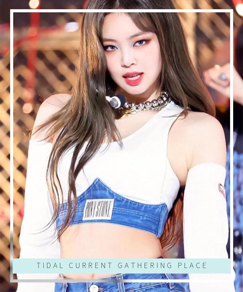 Jennie Kim Schulterfreier Stil: Heißes Mädchen Kurzes Top Jazz Tanz Bühnenkostüm