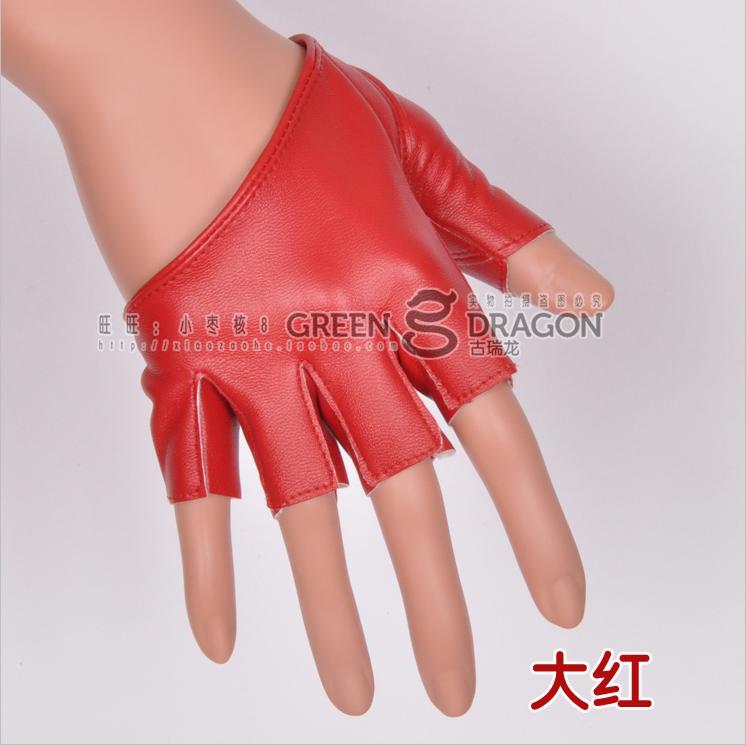 Women's gloves sexy half palm fingerless gloves Women jazz dance ds PU leather semi-finger gloves motorcycle gloves