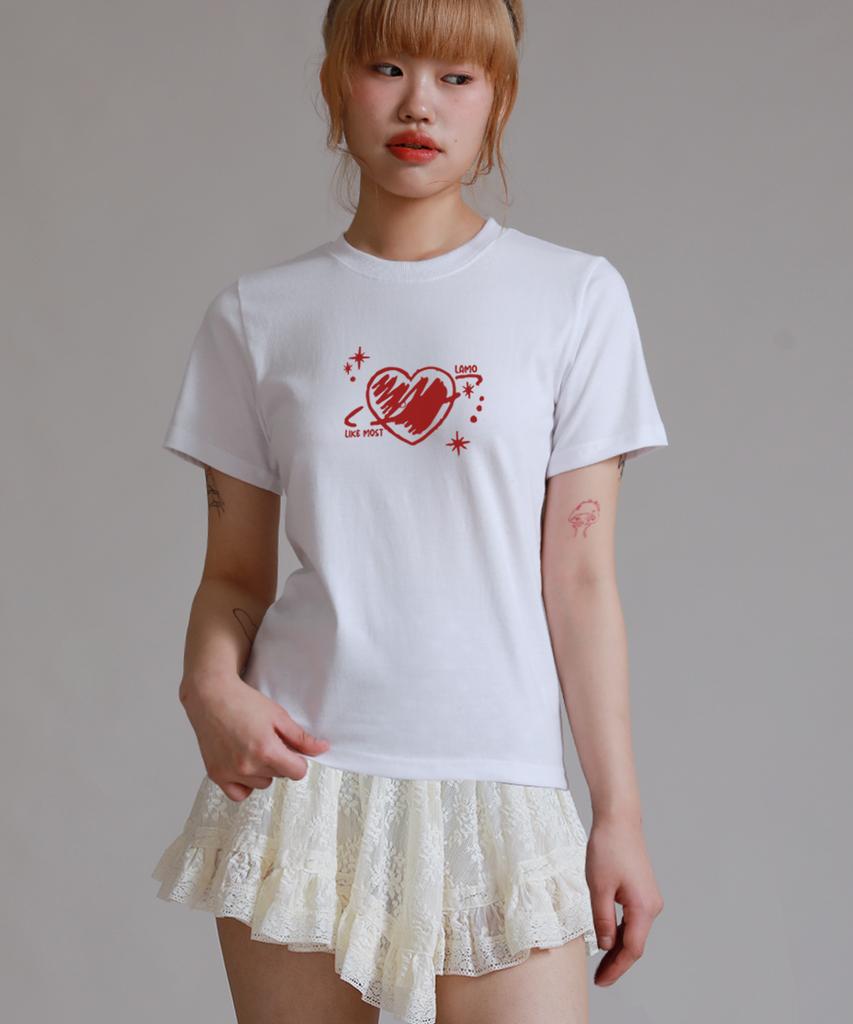 LIKE THE MOST Heart Planet Regular Short Sleeve T-Shirt_White
