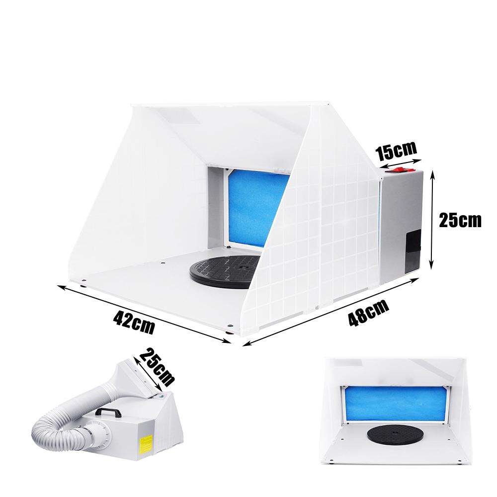 Airbrush Paint Spray Booth Kit Portable Exhaust Filter Extractor Fan Set Model Turn Table Fiberglass Filter Sponges LED