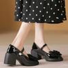 Fashion 2024 New Round Toe Thick Heel Bowknot Pearl Decoration Elegant Women's Shoes Fashion Banquet Party High Heels Chaussure Femme