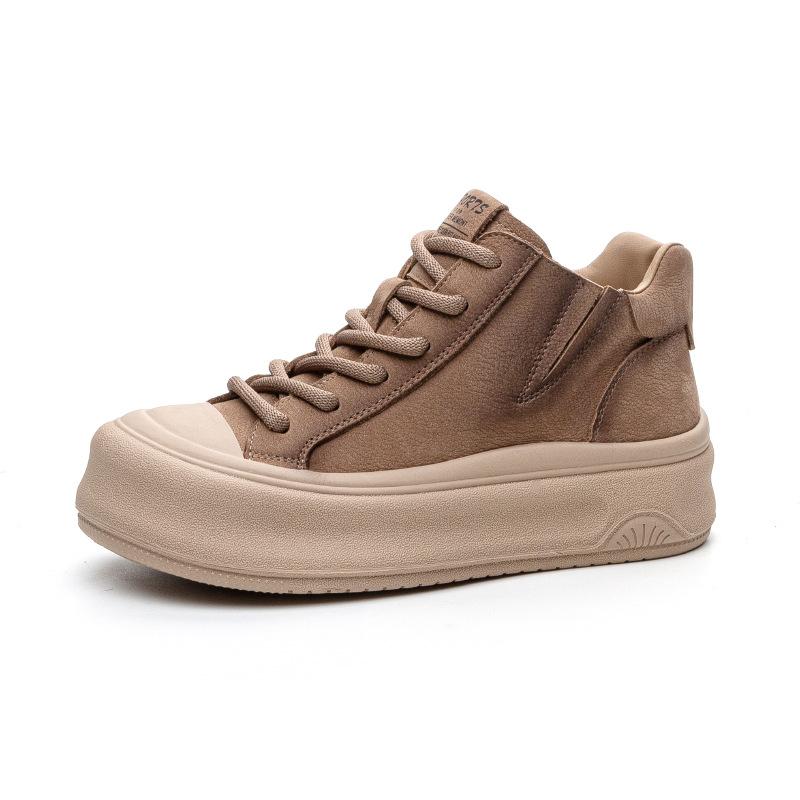 Double Top Layer Cowhide High-top Board Shoes Women's Autumn and Winter New Retro Handmade Old Board Shoes Big Head Ugly Cute Deep Mouth