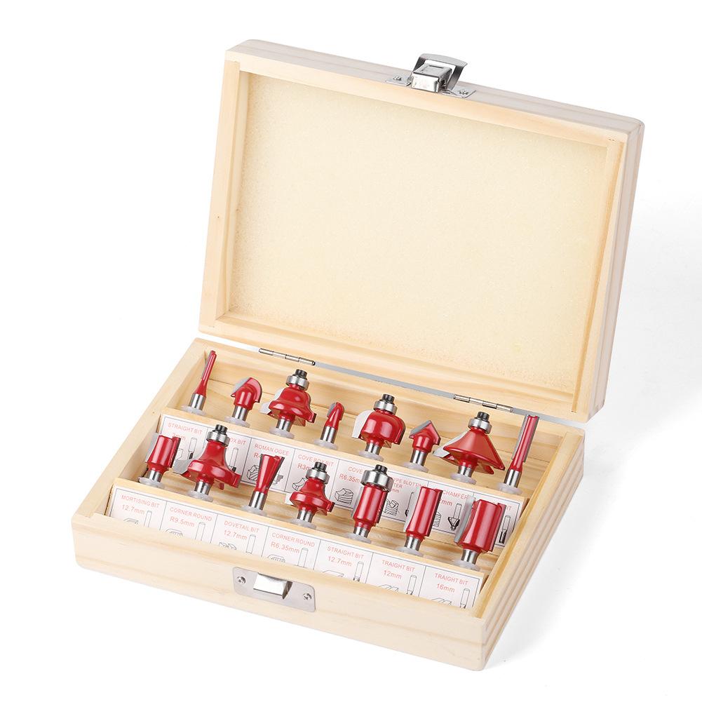 15-Piece Set 1/4 Handle 1/2 Handle 8 Handle 6 Handle Woodworking Milling Cutter Set 12-Piece Set Woodworking Slotting Milling Cutter