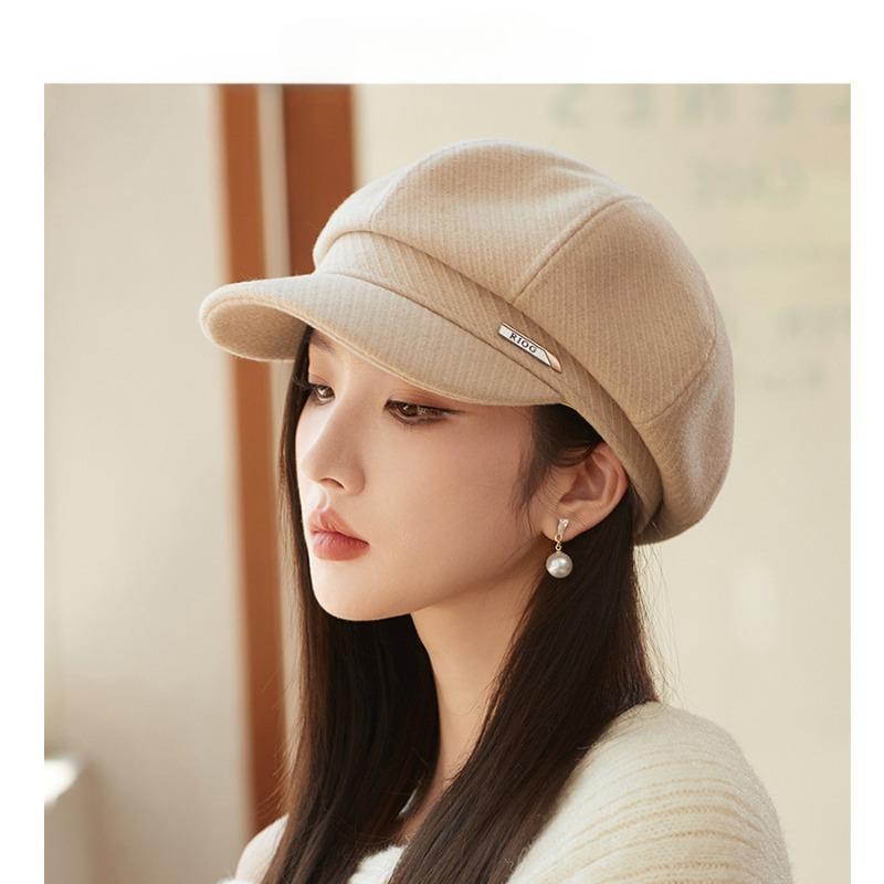 Elegant Autumn Winter Temperament Thick Woolen Octagonal Hat for Women Korean Luxury Light Luxury Simple Beret
