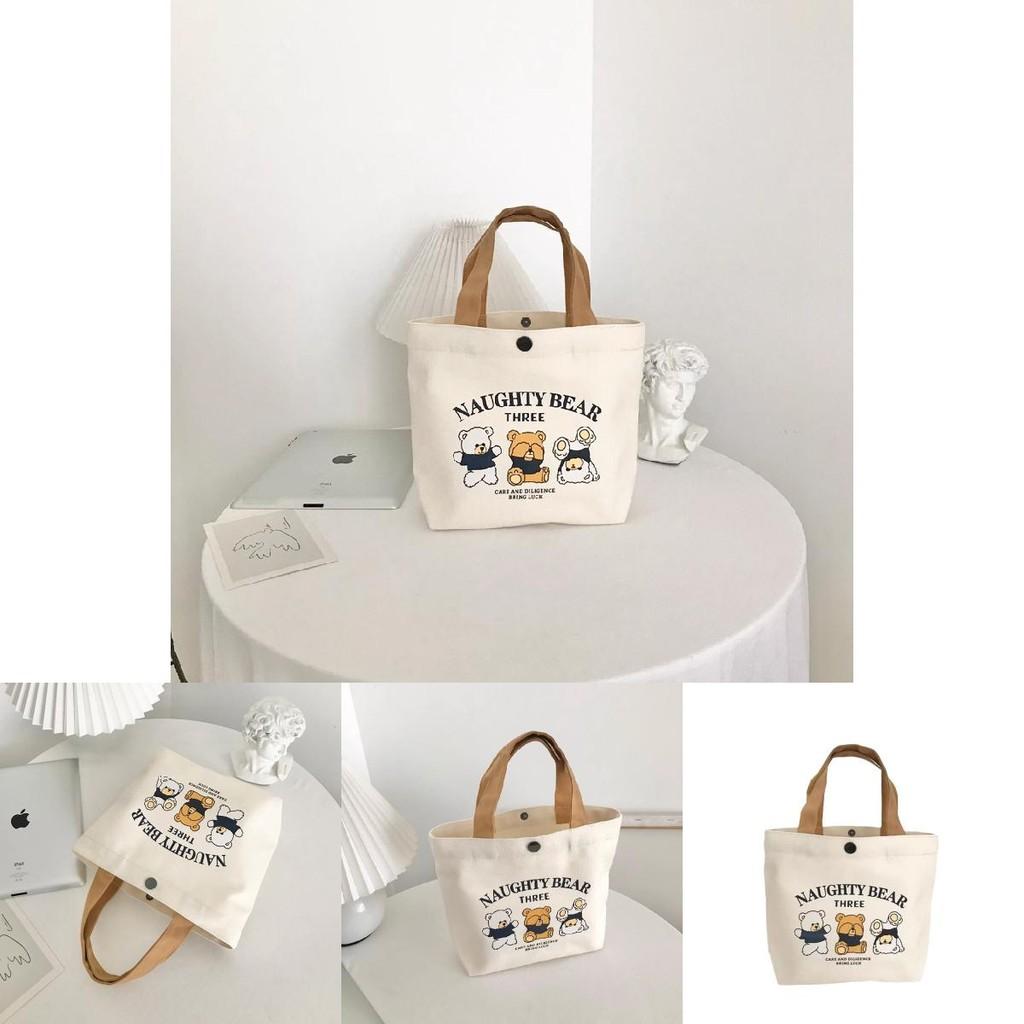 Cute Letters And Cartoon Bear Print Casual Hand Held Canvas Bag For Daily