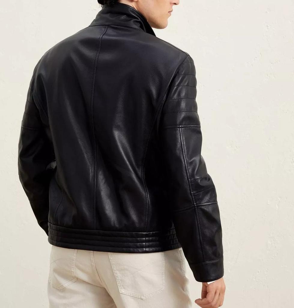 Chaqueta de cuero para hombre AL KHALID, chaqueta de piel de cordero auténtica negra, chaqueta de motociclista elegante