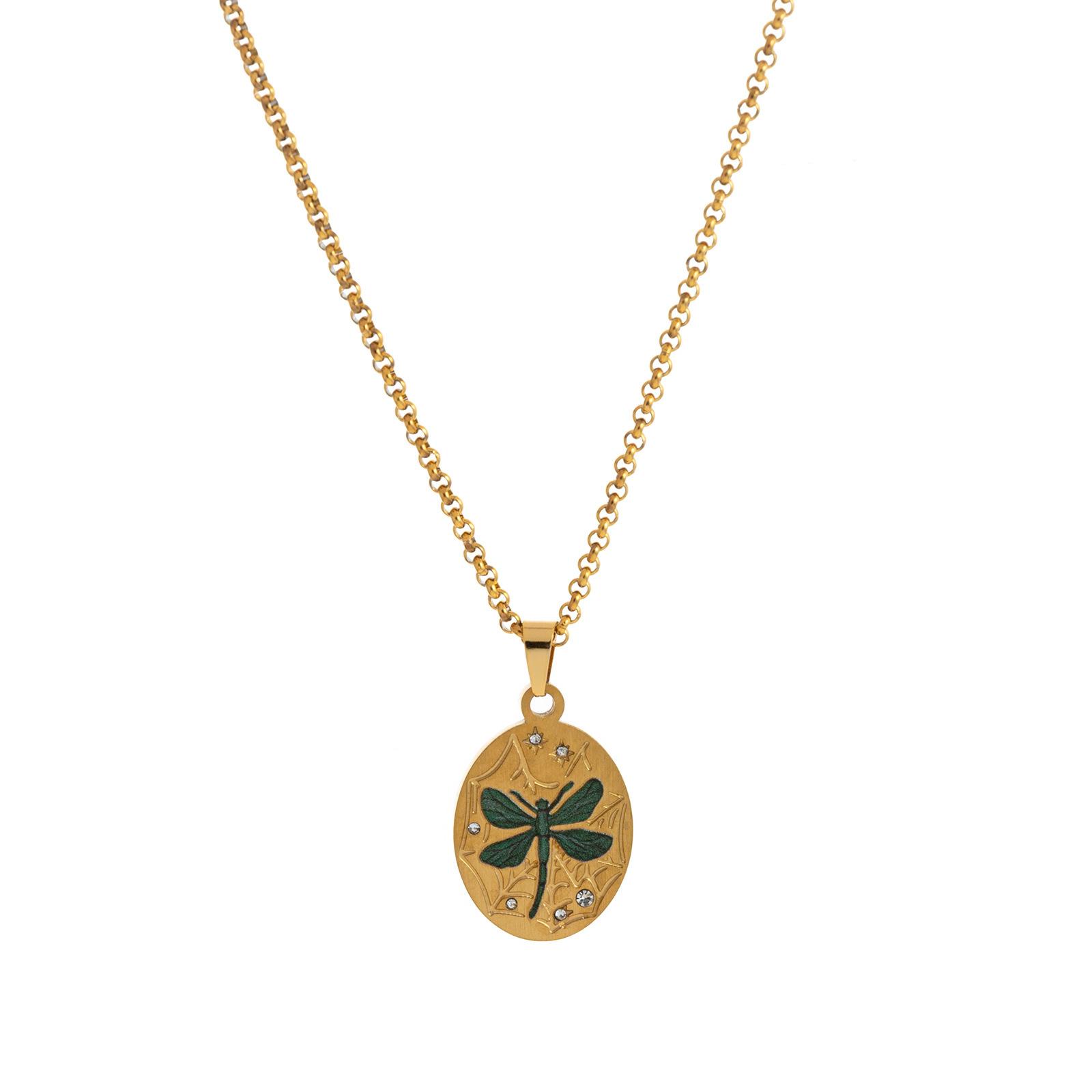 

Painted Titanium Steel Butterfly Snake Dragonfly Swan Pomegranate Oval Diamond Necklace Fashion Light Luxury Love Collarbone Chain
