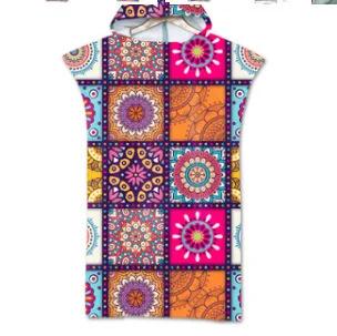 Geometric Beach Towel Soft Microfiber Quick Dry Large Bath Towels Hooded Cloak Wetsuit Adult Kid Poncho Bathrobe For Swim Surf