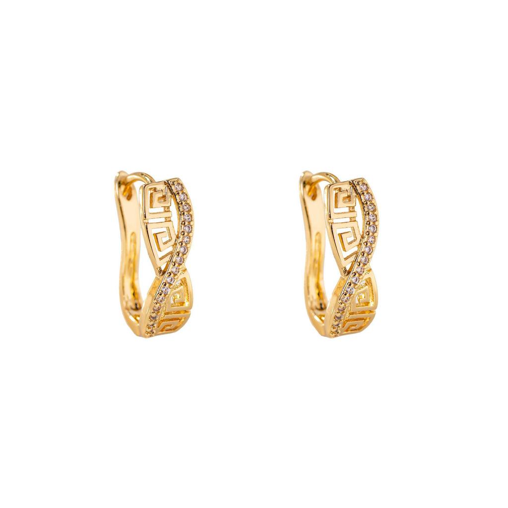 Korean Exquisite Micro-Pave Gold Hui Zi Round Earrings - Simple, Niche Fashion Design