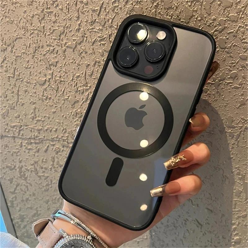 Stoßfeste, magnetische, klare Acryl-Telefonhülle für iPhone 15 14 13 12 11 Pro Max 14 Plus für Magsafe Wireless Charge Hard PC Cover