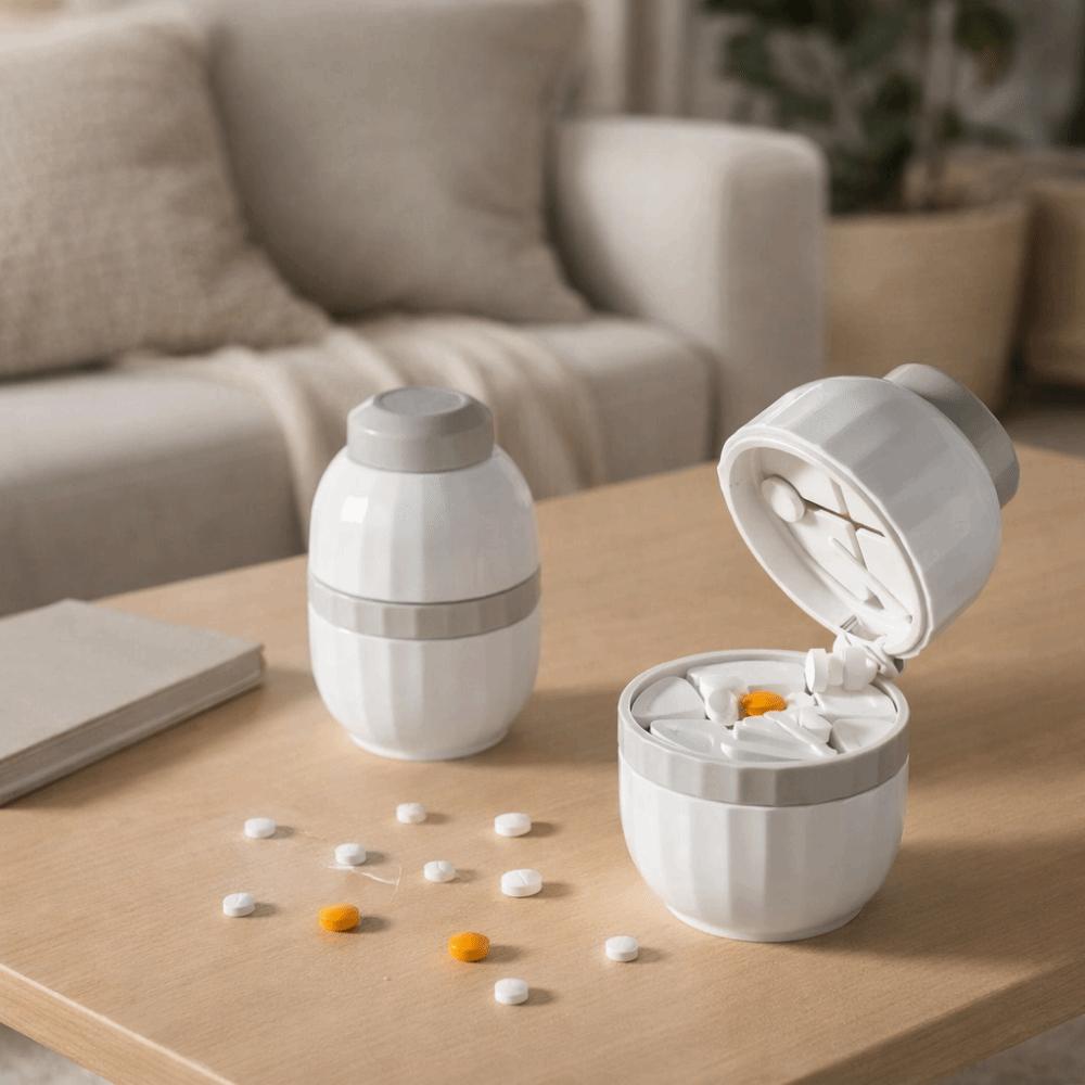 Practical Plastic 2-in-1 Pill Box Dust-proof Waterproof Pill Storage Box Adjustable Quartering Pill Cutter Daily Use