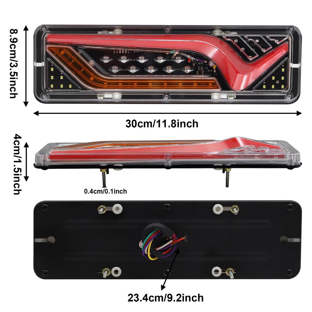 LED Truck Tail Light Waterproof and Dustproof Tail Light Flowing Turn with Cable for Light and Agricultural Vehicles - High-Brightness, 5-Function
