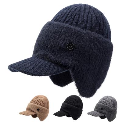 Men's Winter Warm Knitted Wool Hat Middle-Aged and Elderly Dad Velvet Ear Protection Hat