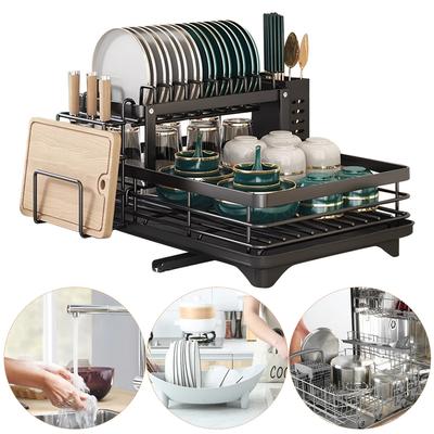 Dish Drying Rack with Drainboard Dish Drainer Carbon Steel Dish Strainer Shelf for Kitchen Storage Counter Organizer