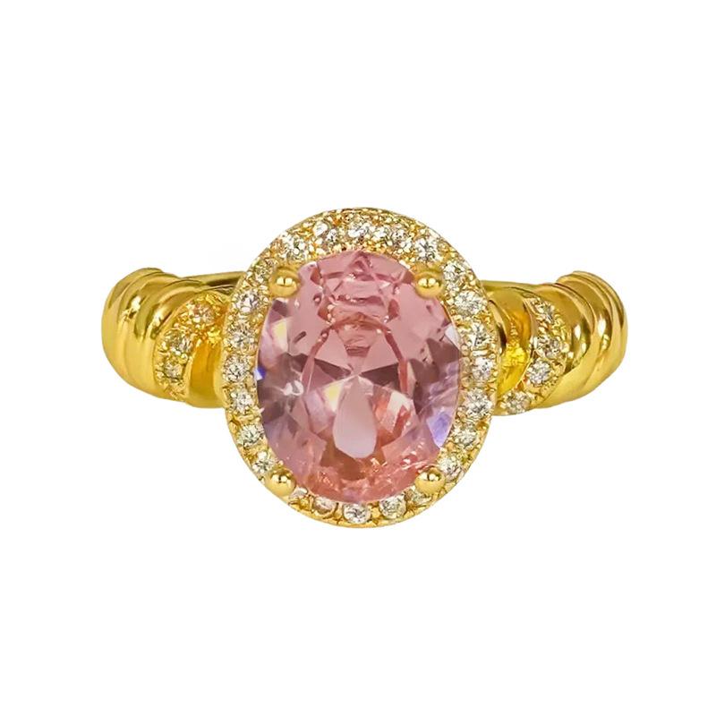 Medieval Vintage Pink Zircon Colored Treasure Open Ring Niche Light Luxury High Sense Stacked With Diamond Rings Woman