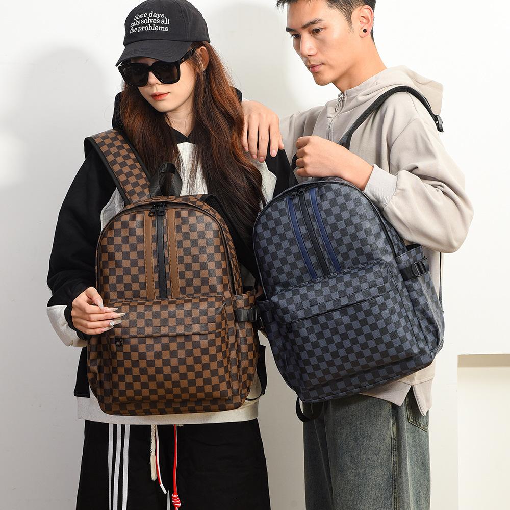 Schoolbag Computer Backpack School Bag Plaid Korean Edition Large Capacity Backpack Personalized Trendy Male Leather Outdoor Travel Student Backpack