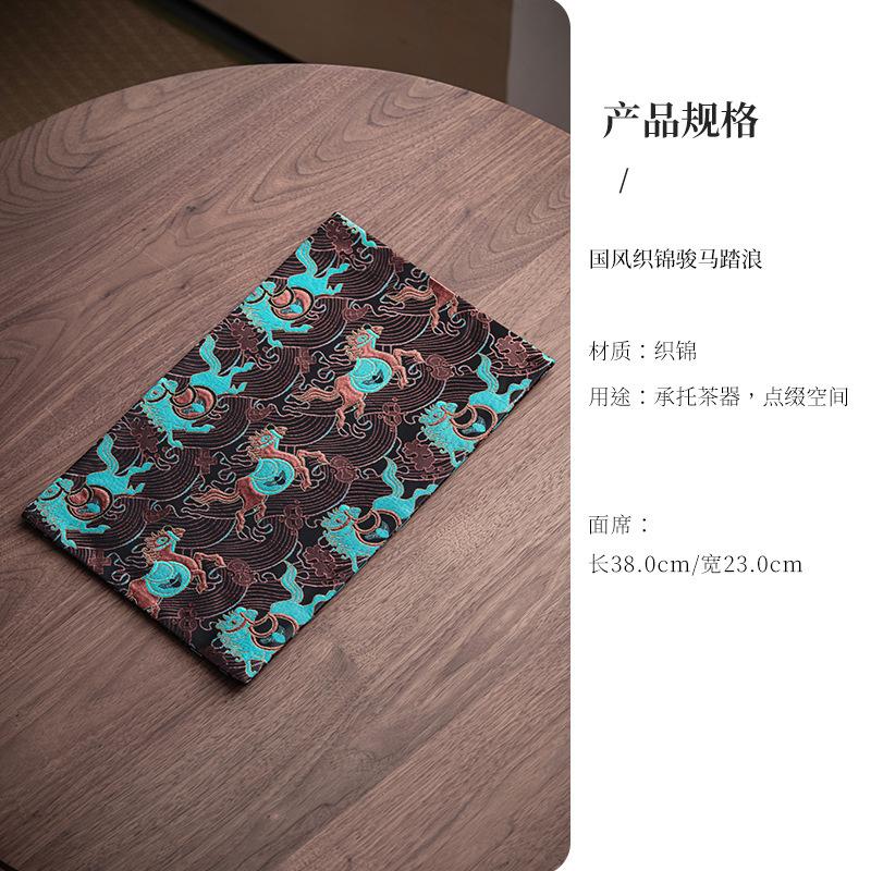 Brocade Embroidery Horse Tea Table Mats Zen Bowl Pot Mat Drink Coaster Household Dinner Table Cloth Mat Teaware Collection Craft