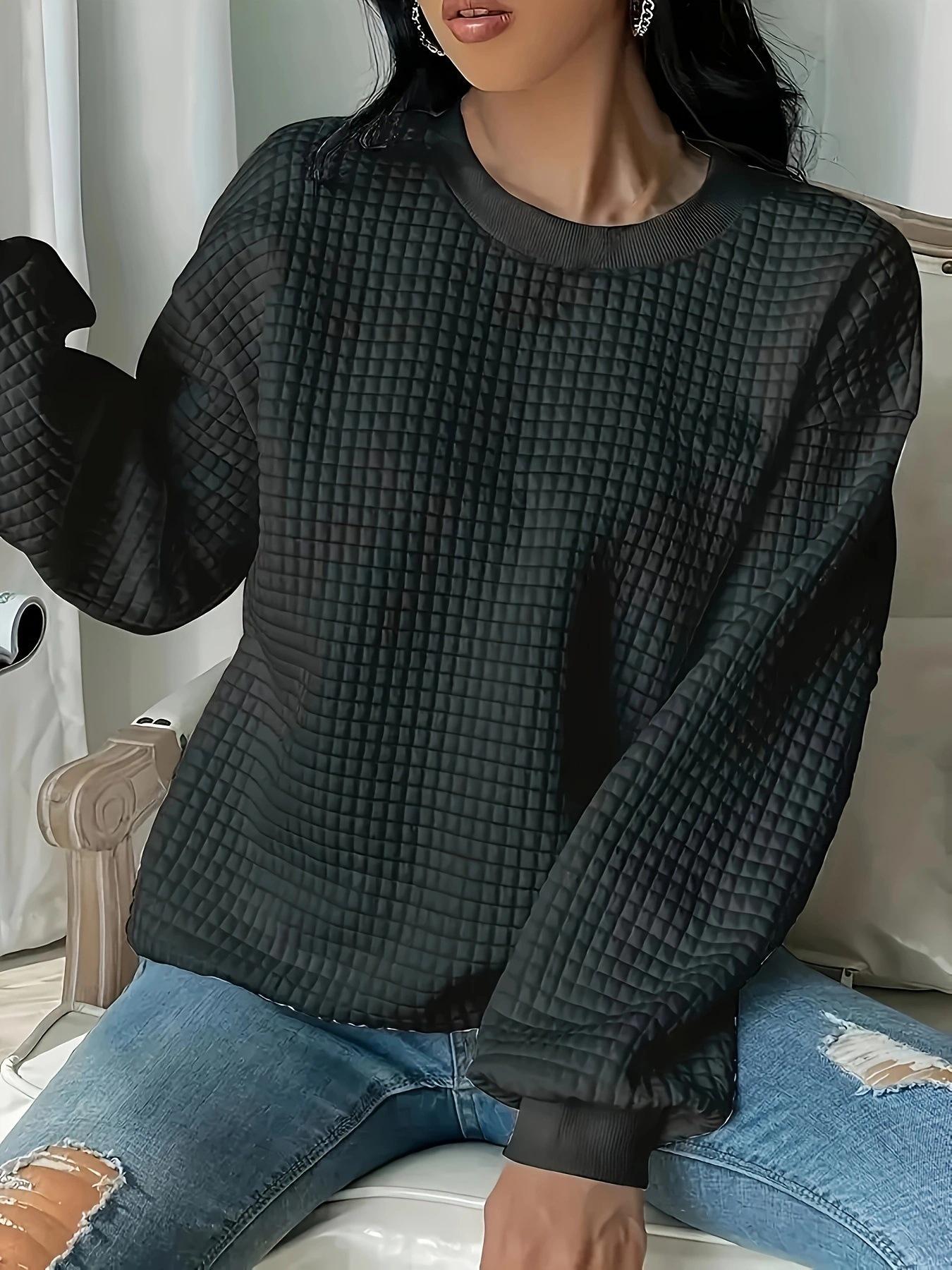 

Европейская и американская однотонная толстовка с круглым вырезом и длинными рукавами для осени/зимы 5XL чёрный