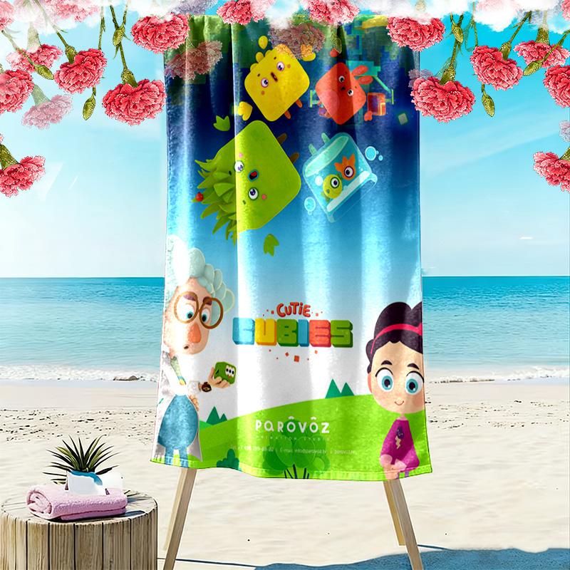 Cutie Cubies Print Beach Towel, Large Soft Quick Dry Towel for Beach Camping Swimming