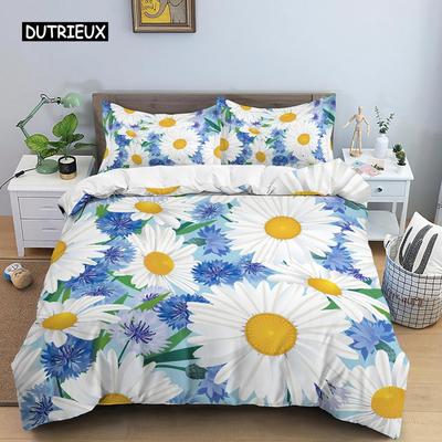 Gänseblümchen-Druck Bettbezug Blumenmuster Bettwäsche-Set für Mädchen King Queen Größe Bettdeckenbezug für Mädchen Frauen Schlafzimmerdekoration