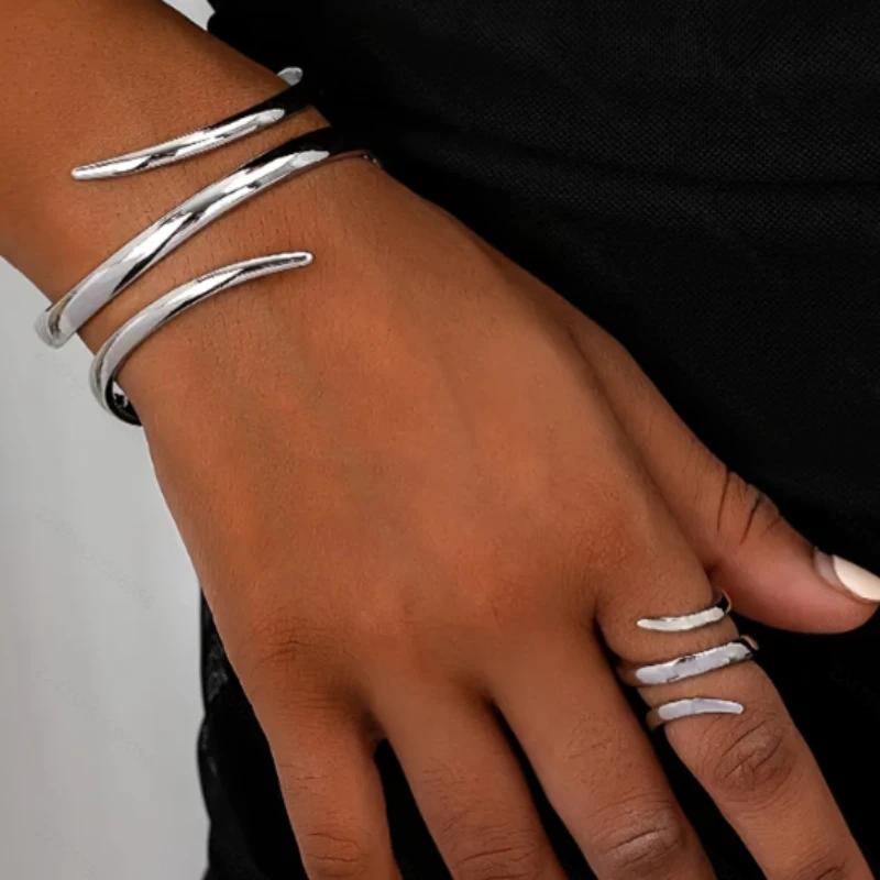 Europe and The United States Fashion Simple Design Multi-layer Bracelet Ring, Women's Classic  Set 2pcs/set