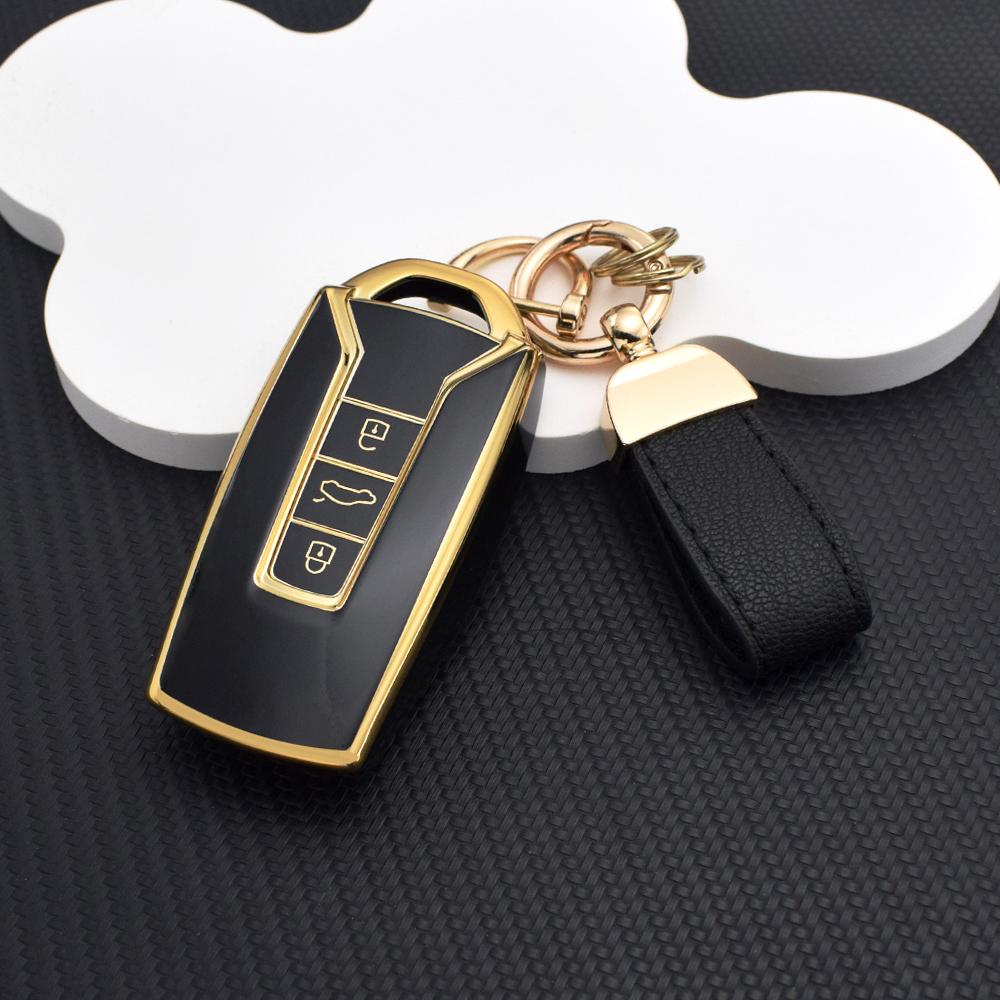 Soft Durable TPU Key Fob Cover for Volkswagen Touareg 2018-2023 - 3 Button Car Remote Protective Case with Key Chain Key Rings
