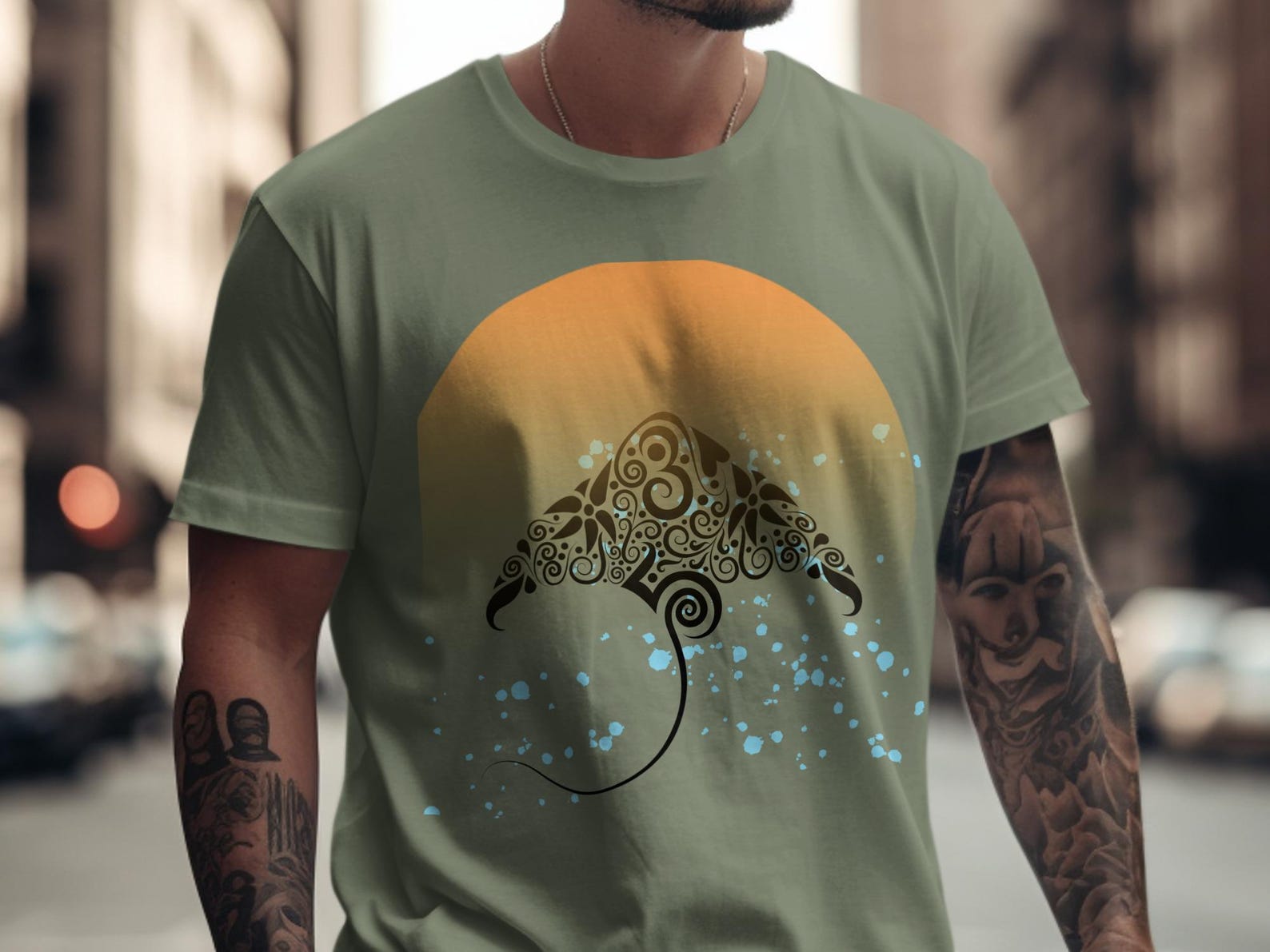 Manta Ray T-Shirt, Tribal Marine Life Graphic Tee, Boho Ocean Lover Shirt 4XL