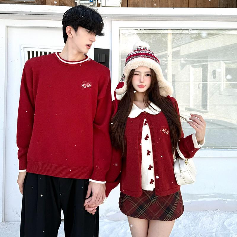 2025 Winter Couple Knit Sweater Fake Two-piece Long Sleeve French Casual Pullover S-3XL