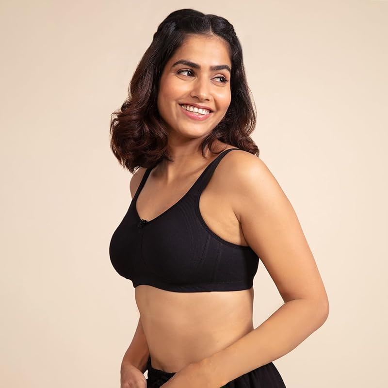 

NYKD Everyday Cotton Bra for Women - Encircled with Love | Non-Padded | Wirefree | Full Coverage with Side Support Shape 38B чорний