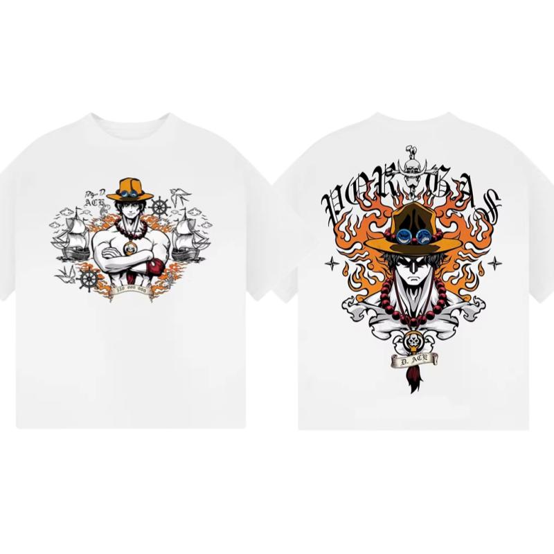 

One Piece Portgas D Ace TShirt Men Women Vintage Nautical 100 Cotton Anime Graphic Tee Trendy Streetwear Loose Fit Top S
