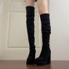 Nightclub Fashion Woman Thigh High Boots Sexy Thick High Heels Party Autumn Winter Ladies Fleece Lined Over-the-knee Booties
