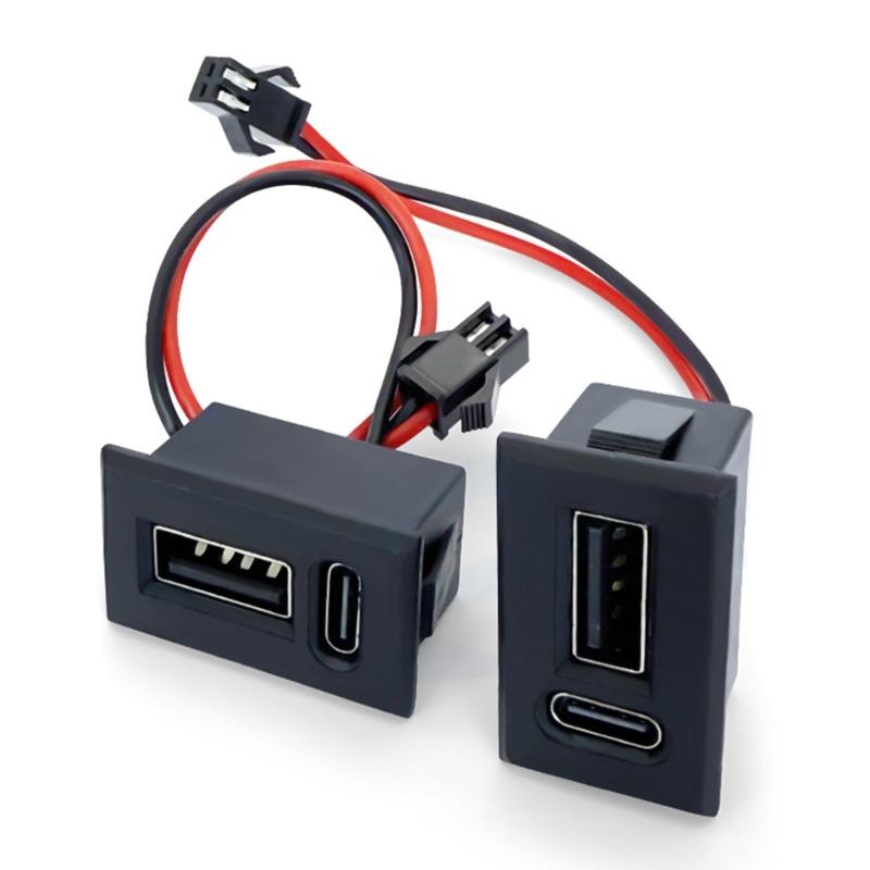 Lamp Charging Socket with Cable Connectors USB Female Base Type C Double Layer Socket 2 Port Adapter for LED Light Toys