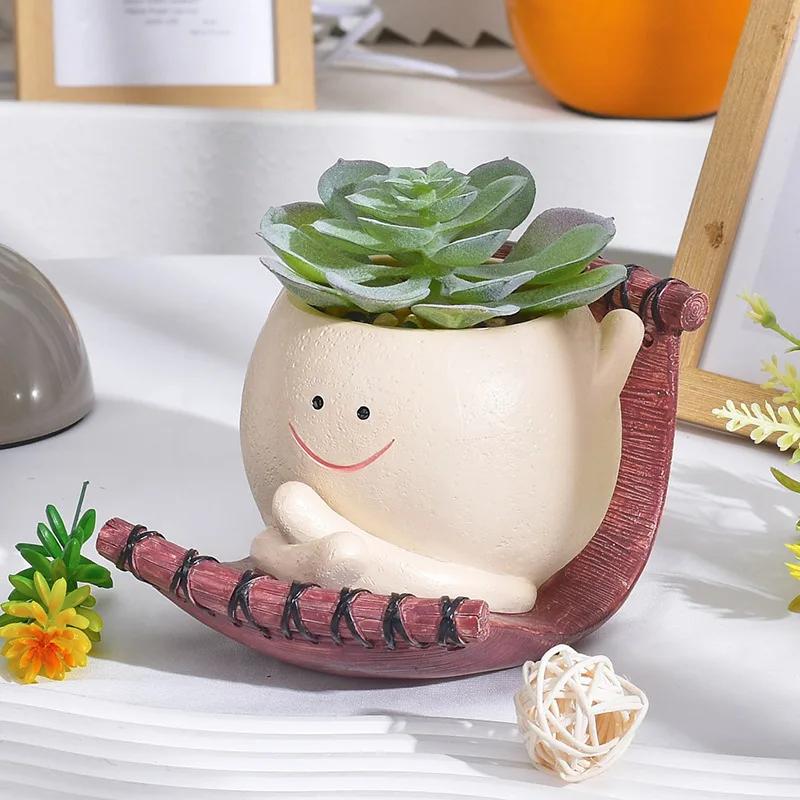 Cute Crescent Succulent Flower Pot Garden Courtyard, Micro Landscape Hanging Pieces Small Potted Plants Resin Crafts