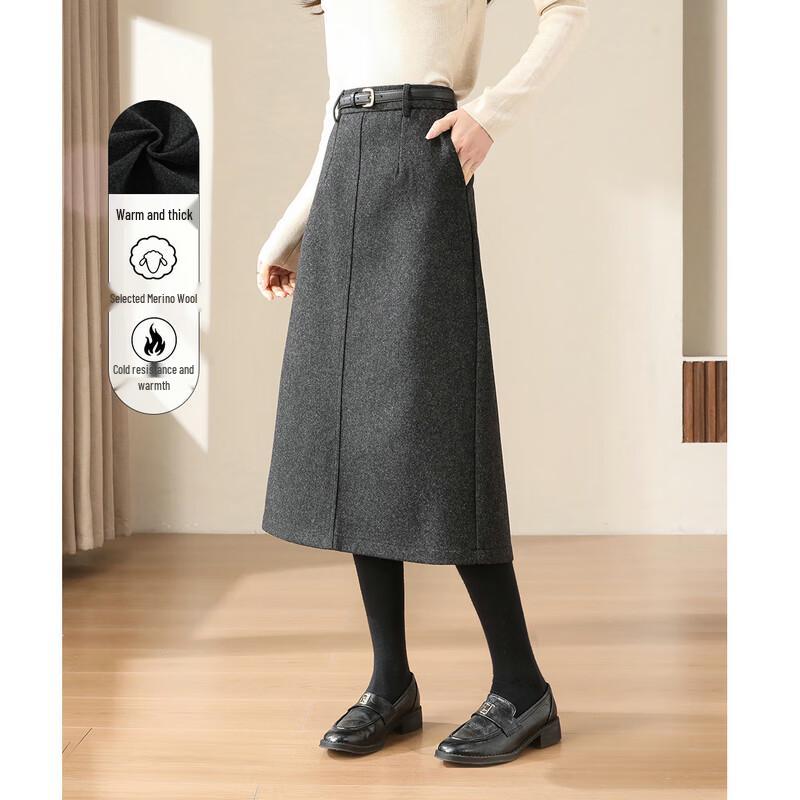 Women's Wool Blend High-Waist A-Line Midi Skirt with Back Slit