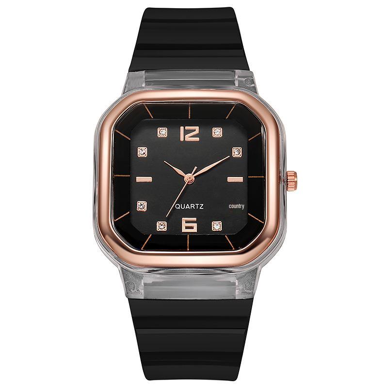 Spring/Summer Women's Square Silicone Watch - Fashionable Student Style with Diamond Accents