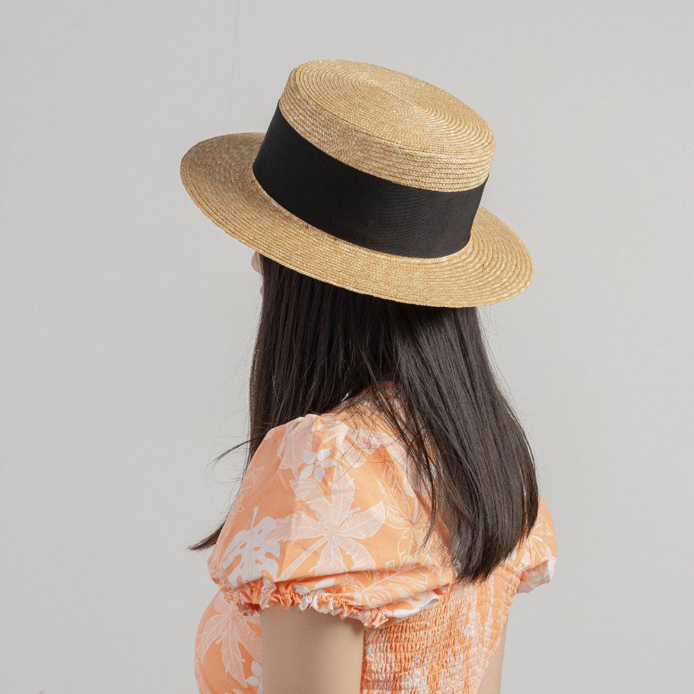 Spring and summer new fashion casual wide webbing fine straw flat top straw hat outdoor travel sunscreen sunshade straw hat tide