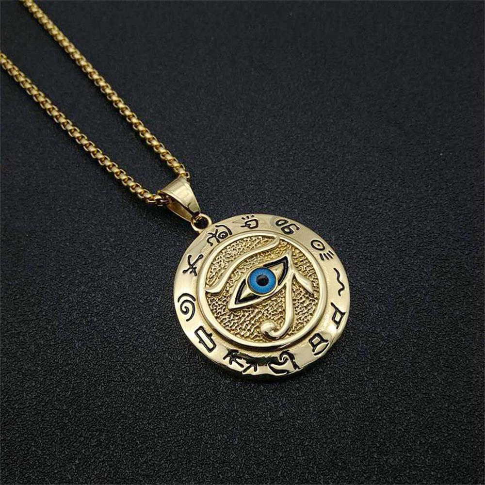 Ägyptisches Auge des Horus Anhänger Gold Silber Farbe Edelstahl Rundes Halskette für Männer Frauen Altes Ägypten Schmuck Geschenk 2025