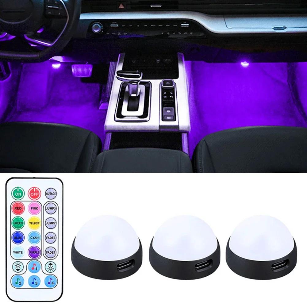 For Auto Wireless Remote APP Control Rainbow RGB Starry Footwell Light USB Car Interior Ambient Decorative Atmosphere Lamp