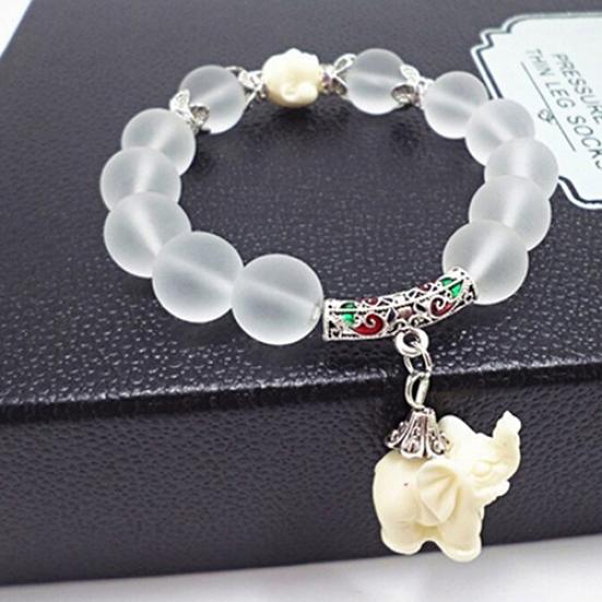 Women Vintage Frosted Bead Bracelet Cute Elephant Pendant Korean Style Bangle